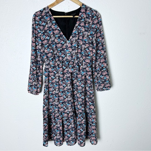 J. Crew Ruffle Hem Paisley Floral Midi Dress Sz 4 Ling Sleeve - Picture 2 of 8